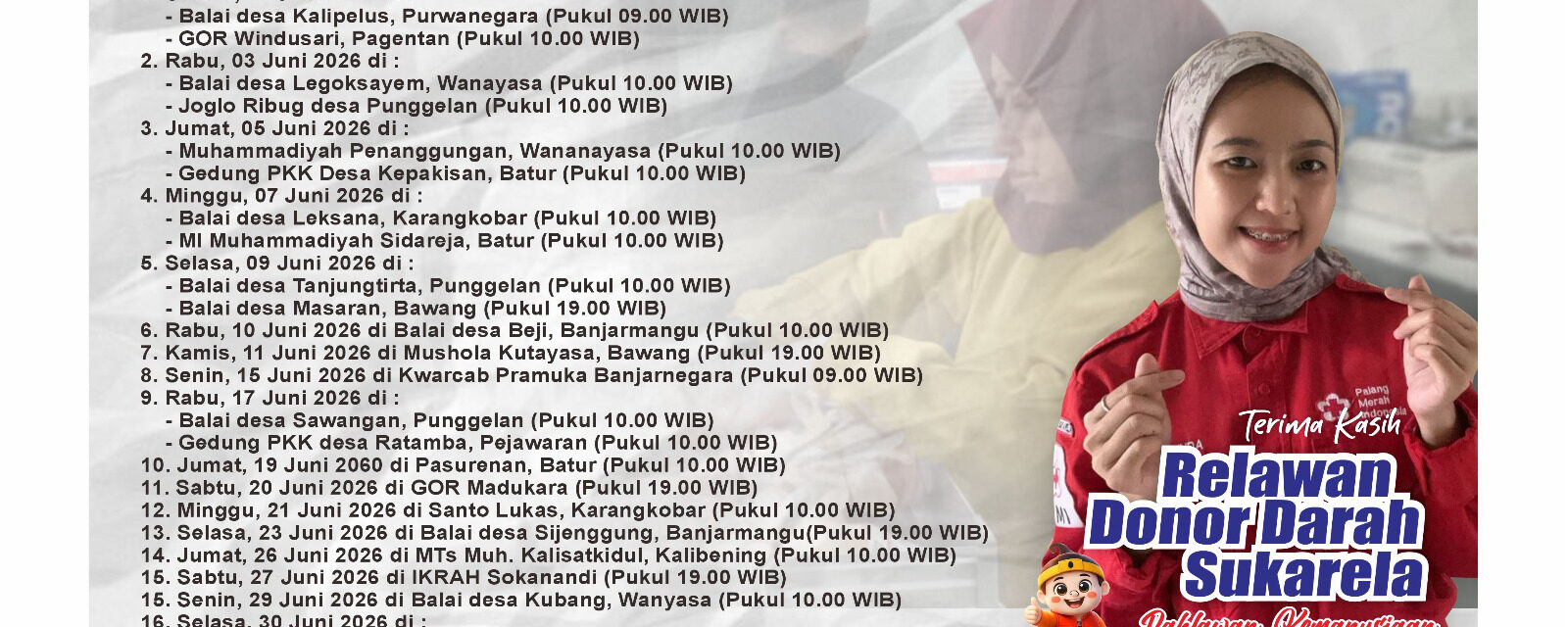 Jadwal Mobile Unit Donor Darah Bulan Juni